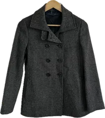 ZK26 【美品】FRENCH CONNECTIONフレンチコネクション　ピーコート　アウター　ブラックホワイト　レディース　6サイズ