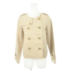 ナチュラルビューティーベーシック NATURAL BEAUTY BASIC ジャケット トレンチ ノーカラー ダブル 総裏地 エポレット 光沢感 きちんと感 きれいめ M ベージュ /MN5