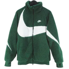 ナイキ NIKE リバーシブル ボア ジャケット ブルゾン S 緑系 グリーン ダブルジップ ロゴ 刺繍 リブのサムネイル