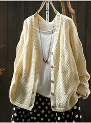 ニットカーディガン レディース 長袖 ケーブル編み ニット 前開き Ｖネック トップス 長袖カーディンガン セーター 普段着 アウター ゆった