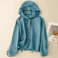 uvパーカー パーカー アウター レディース 綿麻 ライトアウター 夏 春 長袖 シャツ トップス ブラウス 薄手 無地 秋 uvパーカー カーディガ