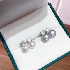 5A級天然真珠とCZ ダイヤのピアス 8-8.5mm シルバー925 ES007