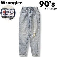 【希少】 90sヴィンテージ ユーロ ラングラー EURO Wrangler ケミカルウォッシュ ハイウエスト テーパード デニム ジーンズ パンツ 30 インディゴ メンズ レディース ユニセックス 男女兼用