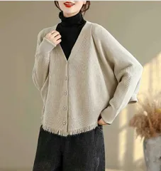 ニットカーディガン レディース vネック 羽織 長袖 ドルマンスリーブ 秋アウター ニット トップス 春秋 無地 ノーカラー ライトアウター 前