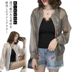 長袖 ライトアウター UVパーカー ブルゾン シア―ブルゾン 可愛い 透け感 アウター 光沢感 ノーカラー ジップアップ ジャケット 羽織り シ