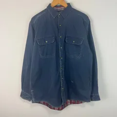 90s L.L.Bean エルエルビーン デニムシャツ 長袖 裏地チェック ネイビー Mサイズ メンズ 古着 アメカジ ストリート