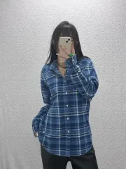 ポロ ラルフローレン インディゴ オックスフォード オーバーサイズ チェック シャツ M C08024