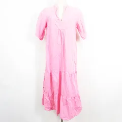ザラ ZARA マキシ丈 ワンピース 七分袖 Vネック リネン コットン S ピンク kz12917