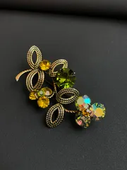 【希少・ヴィンテージ】北欧風 ボタニカル ブローチ ｜ オーロラストーン ＆ オリーブグリーン ｜ アンティーク調