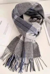 ウール チェック柄 マフラー グレー系