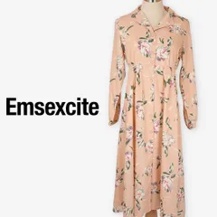 【美品】エムズエキサイト 花柄 ロングワンピース シャツワンピース M サーモンピンク 春夏