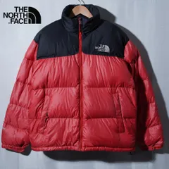 ノースフェイス THE NORTH FACE ヌプシ ダウンジャケット XL 相当 表記 L レッド ブラック 700フィル ロゴ刺繍 テック系 オーバーサイズ ストリート 古着 Y074