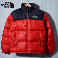 ノースフェイス THE NORTH FACE ヌプシ ダウンジャケット M 相当 表記 S レッド ブラック 700フィル ロゴ刺繍 テック系 オーバーサイズ ストリート 古着 Y080