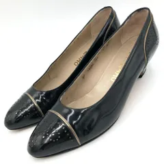 フェラガモ パンプス 24cm 黒 ブラック レザー ヒール 4.5cm