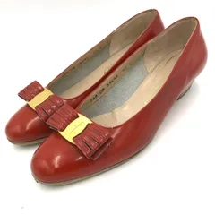 フェラガモ パンプス 7.5C 25cm 赤 レッド ヴァラ リボン レザー 革