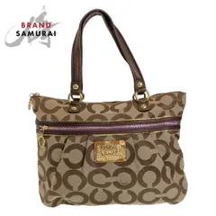美品 COACH コーチ オプアート ベージュ パープル ゴールド金具 キャンバス トートバッグ ショルダーバッグ レディース 408430【中古】