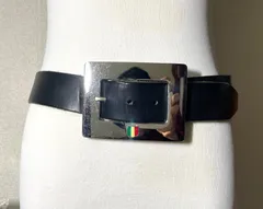 DOLCE&GABBANA ドルチェ&ガッバーナ ラージサイズ スクエアバックル ベルト 80cm 32インチ ブラック&鏡面シルバー ドルガバ メンズ