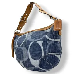 美品 コーチ COACH デニム シグネチャー ショルダーバッグ ワンショルダー ホーボー F12190 キャンバス レザー 編み込みハンドル ブルー 青 インディゴ ブラウン 茶色 肩掛け 00s vintage Y2K archive s11