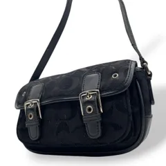 コーチ ショルダーバッグ 黒 シグネチャー フラップ 斜め掛け可 レザー s91 ブラック シルバー金具 本革 キャンバス COACH K3U-6844 オシャレ 本物保証 鑑定済 スピード発送