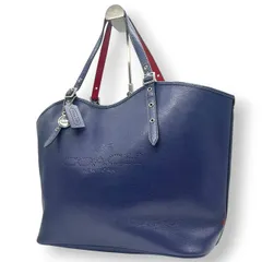 コーチ トートバッグ ショルダーバッグ  レザー 本革 ネイビー レッド バイカラー A4 PC収納可 大容量 肩掛け レディース 通勤 通学 ビジネス オフィス パンチング ホースアンドキャリッジ 馬車ロゴ 自立可 スタイリッシュ COACH U4