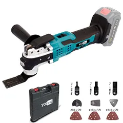 【新品】ケース付き 充電式 マルチツール 18V コードレス 電動工具 無段変速ダイヤ付き LEDライド付き 低騒音 軽量 クイックチェンジ スターロック OISゼットソー 対応 替刃9点セット付き 左右共通 ハンドル付き マキタ 18V 純 820d92b1