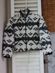 パターン フリース ジャケット アイボリー ブラック