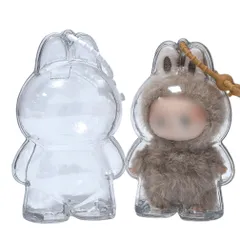 (1 POPMART対応 LOVE FOR PIN MONSTER THE for ミニラブブ 保護カバー ミニLABUBU4.0) クリアケース ぬいぐるみ展示用 散歩用 汚れ防止 防塵 シリコンストラップ付き 収納ケース ラブブ 立ち姿対応 LABUBUケ