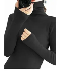 カシミヤタッチ トップス 柔らか 冬服 暖かい 秋冬 着心地 ニット 長袖 おしゃれ タイト オフィス タートルネック 冬 薄手 (JP レディース ハイネックセーター アルファベット 細身の方向け L Club] ブラック) [Dep