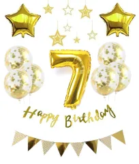 7 歳 誕生日 風船 HAPPY BIRTHDAY 風船 星バルーン アルミニウム 数字（7） お子様誕生日パーティー 豪華 誕生日 飾り付け セット ゴールド（yj-xx07）