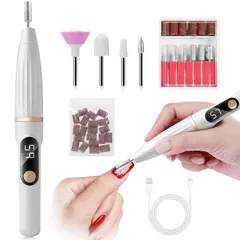 ネイルマシン 電動ネイルマシーン コードレス 11 点セット（ドリル 10 個付） 5 段階スピード調整 正逆回転 ジェル除去/甘皮処理/爪磨き/ネイルケア全対応 USB 給電 家庭用 初心者 セルフオフサロン適合