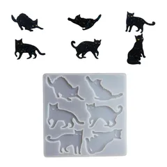 猫 シリコンモールド キーホルダー ネックレス ペンダント 6種類 きれい 猫形 猫物語 ネコ派 抜き型 レジンモールド シリコン型 UVレジン (B)