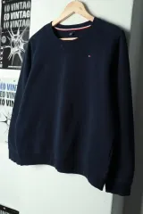 W(L) Tommy Hilfiger トミーヒルフィガー スウェット Tシャツ 使用感あり ネイビー 起毛 - 169B2