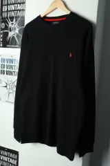 (XL-2XL) ポロラルフローレン 長袖Tシャツ ワッフル ブラック レッドポニー-169B6