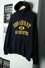 (L-XL) COVERNAT フード付きTシャツ ビックロゴ ネイビー オールドスクール-169BD