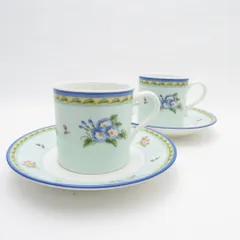 美品 TIFFANY＆Co. ティファニー モーニンググローリー デミタスカップ＆ソーサー 2客 ペア SY9620X 