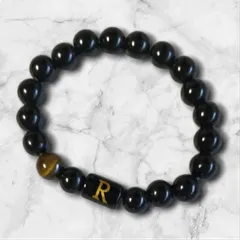 天然石ブレスレット オニキス タイガーアイ Rイニシャル パワーストーン