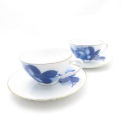 OKURA 大倉陶園 ブルーローズ カップ＆ソーサー 2客 ペアセット 金彩