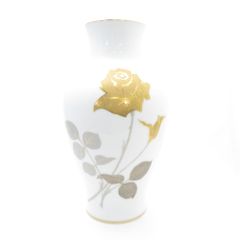 大倉陶園製 花瓶 白地 金色 薔薇花柄 Hand Decorated - メルカリ