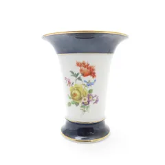 美品 MEISSEN マイセン ベーシックフラワー 5つ花 フラワーベース 花瓶 花びん H13.5 金彩 コバルトブルー SU8283U のサムネイル