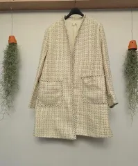 (新品)アイボリー ツイード ジャケット ノーカラー コート