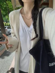 カーディガン レディース Vネック ニット カシミヤタッチ 前開き 羽織り 無地 コート カジュアル オフィス 通勤 日常