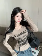 長袖 Tシャツ レディース Uネック ロンT 丸首 インナー セクシー おしゃれ 可愛い 薄手 着痩せ 春 秋