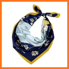 【新品】 [LEONMAX] 2019 オシャレスカーフ ネッカチーフ 70*70cm 巻き方 可愛い 花柄 スカーフ レディース 正方形 ファッション小物 制服用 アレンジ オフィス用 上品 結婚式 (花柄ロイヤルブルー) 1