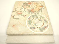 平和屋着物▼太鼓柄袋帯　綴れ　正倉院孔雀花文　金彩　正絹　逸品　CABA5829ak