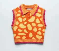 ザラ オレンジ パータン ニット ベスト S