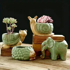 ミニプランター 4つセット 多肉植物ポット セラミック 植木鉢 ミニ フラワーポット かわいい 動物 アニマル プランター 鉢植え ガーデン雑貨 インテリア 卓上グリーン リビング 玄関 装飾 置物 ミニガーデン