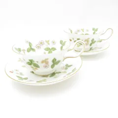 美品 WEDGWOOD ウェッジウッド ワイルドストロベリー ティーカップ＆ソーサー 2客 ペア ピオニー 旧刻印 黒壺 SC8787U2 
