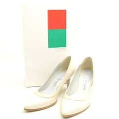 美品 銀座かねまつ AQUA BELL アクアベル パンプス 22cm レザー ポインテッドトゥ ヒール 白 水色 靴 レディース AY6755 