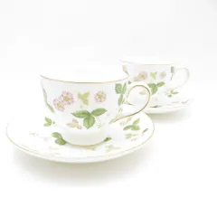 WEDGWOOD ウェッジウッド ワイルドストロベリー ティーカップ＆ソーサー 2客 ペア リー 旧刻印 黒壺 SC9144A2 
