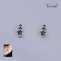 Terse 簡単☆磁石で耳たぶを挟むだけ！かわいいミニスターが三つ連なったマグネットピアス 1ペア レディース 星 ブラック 黒 磁石ピアス ノンホールイヤリング エナメル ちょこっとお洒落 お出かけ デート 普段使い ct0095